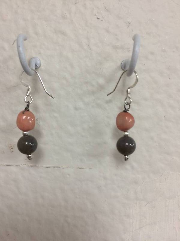 Silver, CharcoalPink Beaded Earrings