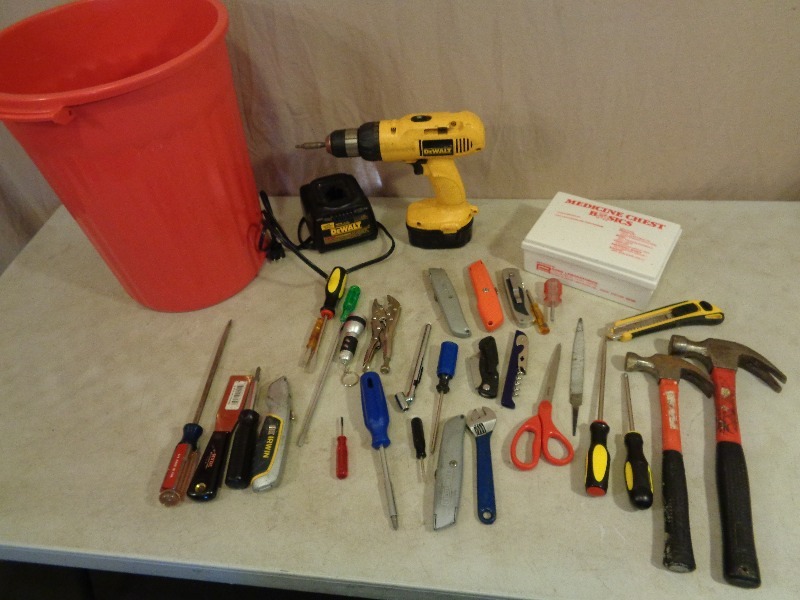 lot 76 image: Dewalt Drill and Assorted Tools