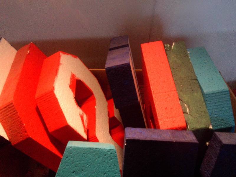 box of styrophome letters