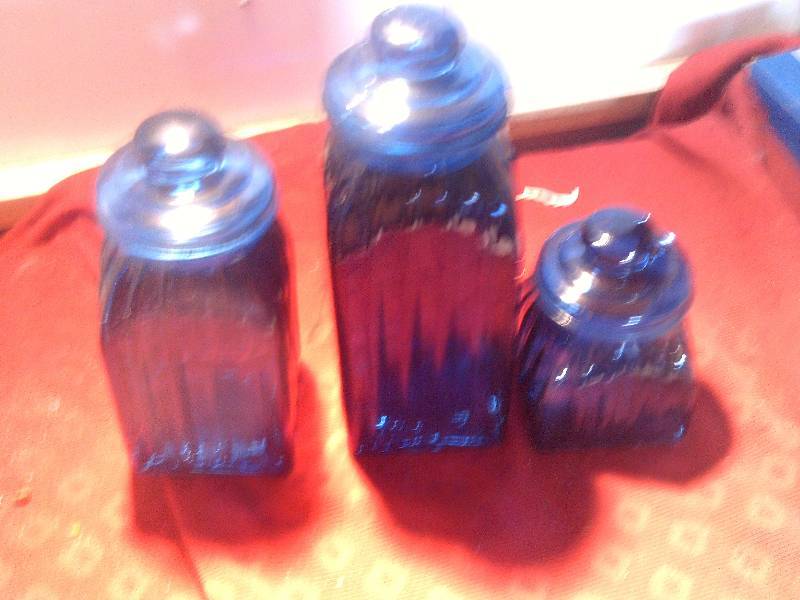 3 cobalt blue canesters