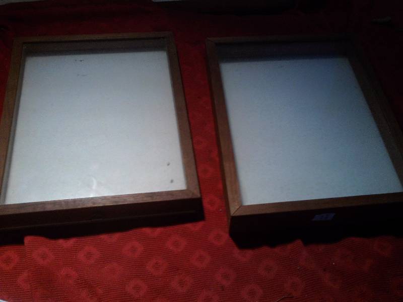 2 wood framed memory boxes