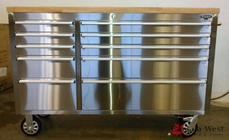 lot 31 image: NEW 55 STAINLESS STEEL 10 DRAWER ROLLER TOOL BENCH