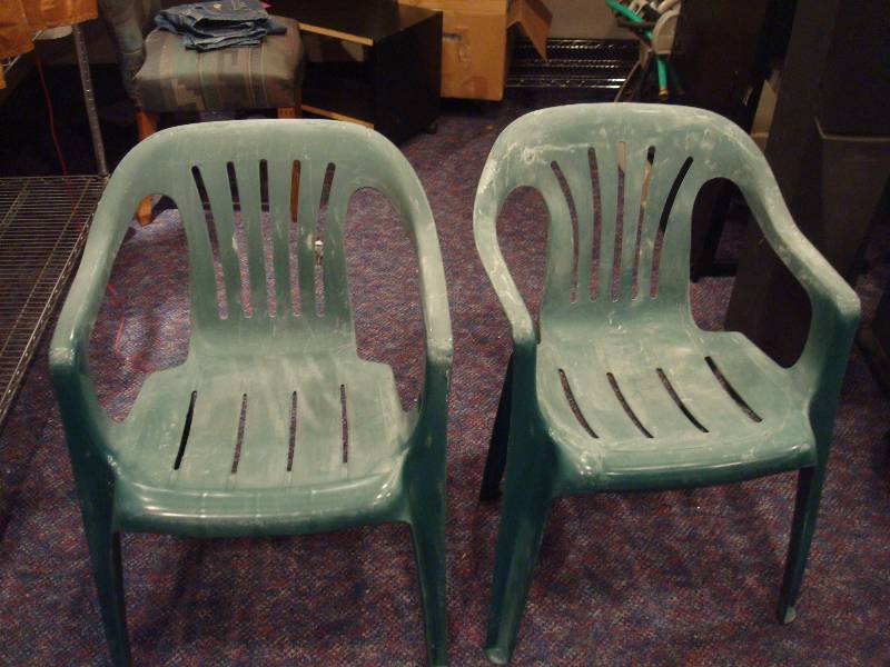 Pair Of Green Chairs, Used, Shows Wear...