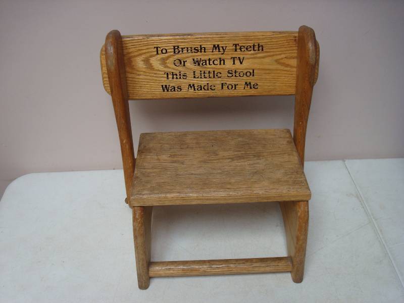Kids Wood Step Stool Chair, Lots Of Wear...