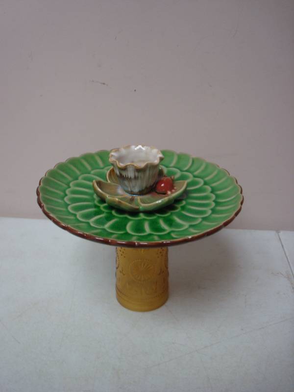 Glass Craft Yard Decor, Bird Green Plate Feed...