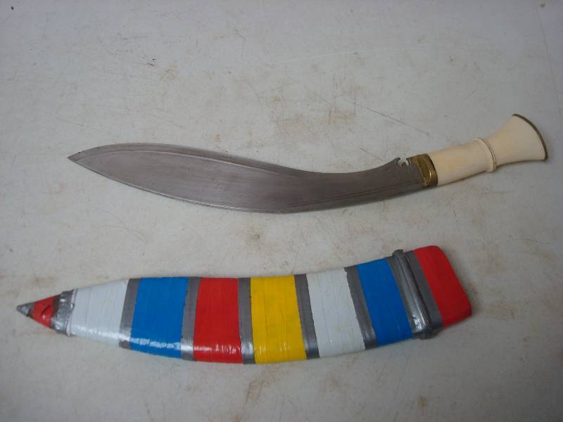Large Metal Curved Handle Knife, Crack In Han...