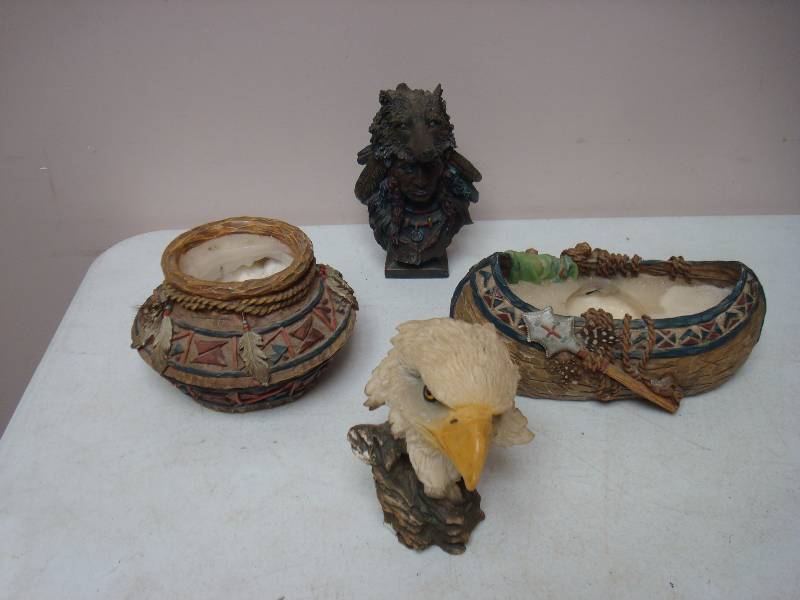 Lot Of Native Decor Items, Two Used Candles...