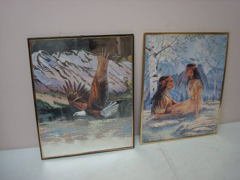 Pair Of Native American Glass Pictures...