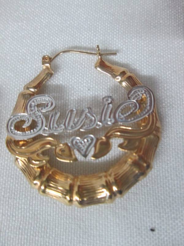 lot 57 image: 18K Gold-Platted Silver Bamboo Name Hoop Earrings