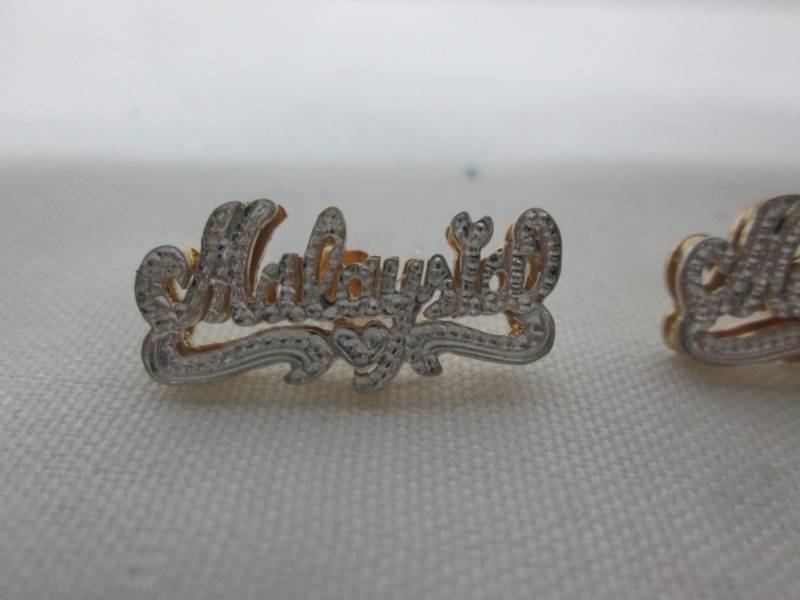 lot 59 image: 24K Gold-Plated Silver Name Earrings