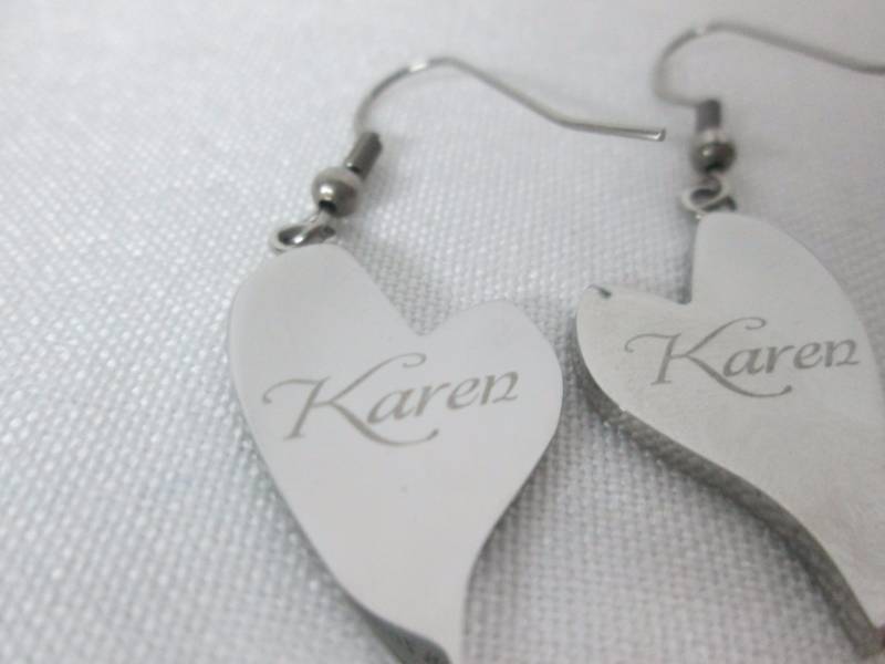 lot 61 image: Stainless Steel Personalized Heart Drop Earrings