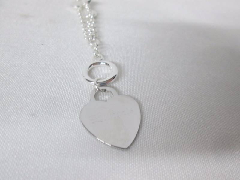lot 63 image: Silvertone Personalized Heart Charm Bracelet