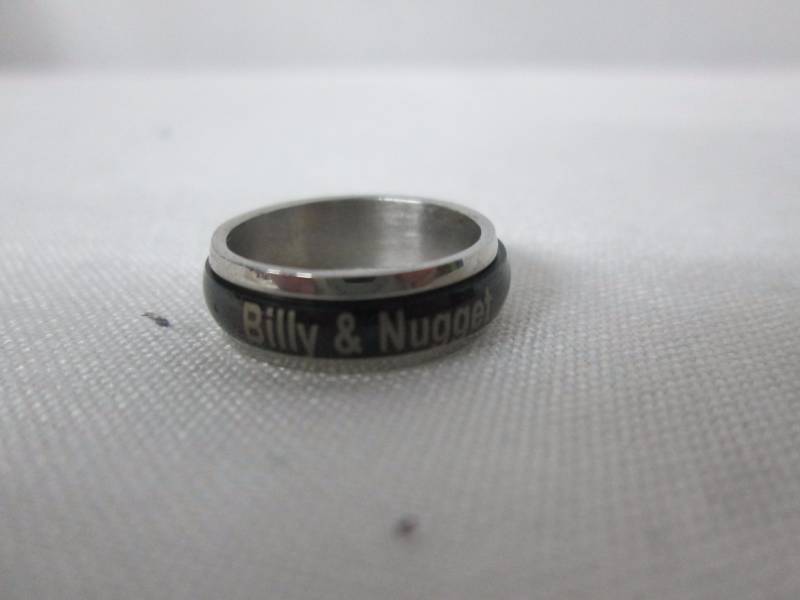 lot 68 image: Stainless Steel Ladies Personalized Couples Spinner Ring