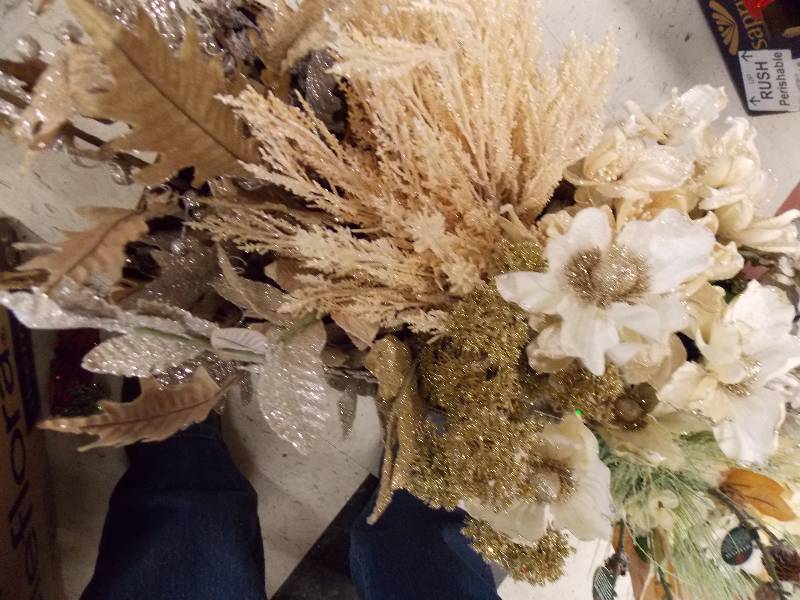 CHRISTMAS POINSETTIAS, LEAVES, PINES, HOLLY, HYDRANGEA AND POPPIES