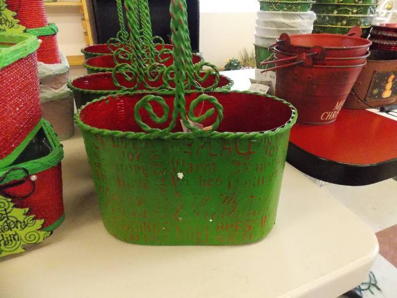 TIN BASKETS,REGULAR CHRISTMAS BASKETS AND KLEENEX CUBE HOLDERS
