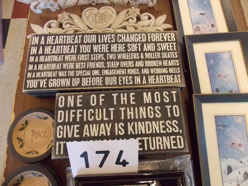 GIFT WARE, BOX SIGNS, PICTURE FRAME, WALL PLAQUE AND FOLK ART PICTURES