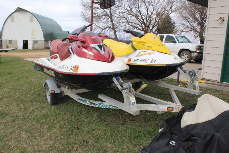 Lot Of 3 Watercraft Including 2 Sea Doo Jet Skis And 1 Triton Tandem Jet Ski Trailer Watertown Farm Moving Sale K Bid