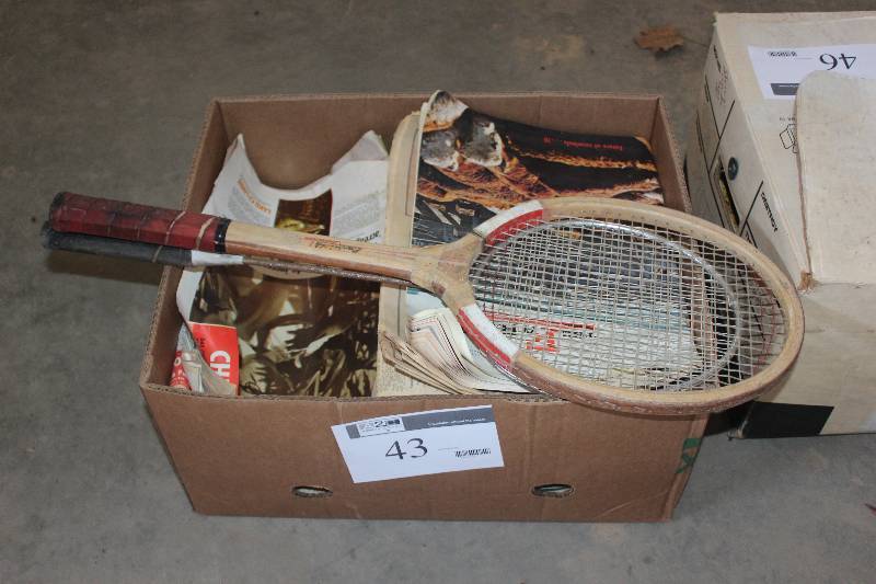Box Lot of Magazines, Tennis Rackets