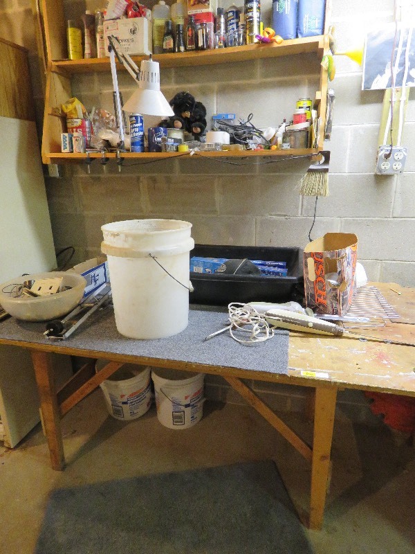 lot 280 image: workbench with contents and contents on shelf