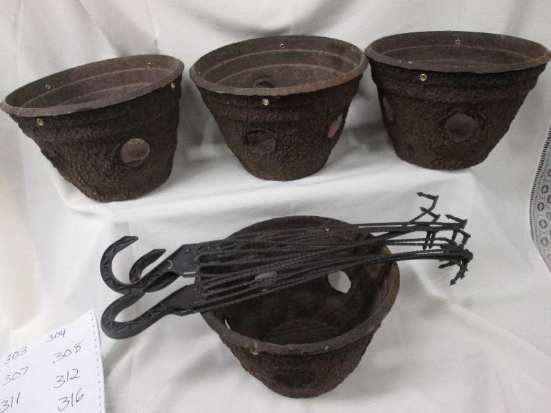 Lot of 4 brown porous hanging basket planters