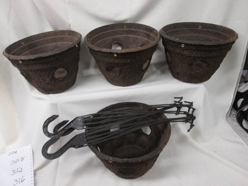Lot of 4 brown porous hanging basket planters