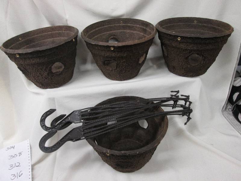 Lot of 4 brown porous hanging basket planters
