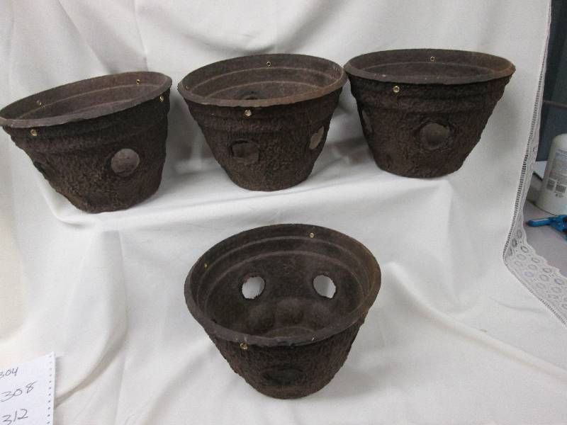 Lot of 4 brown porous hanging basket planters