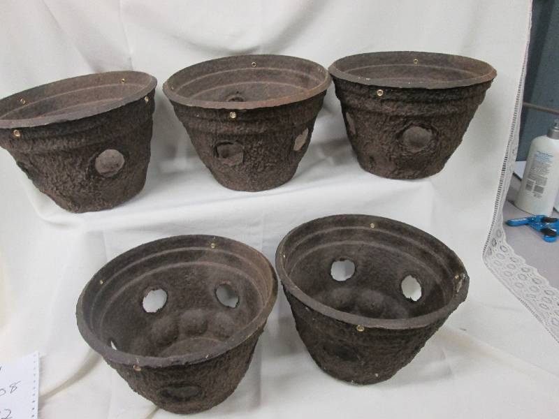 Lot of 5 brown porous hanging basket planters