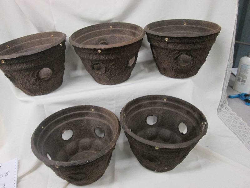Lot of 5 brown porous hanging basket planters