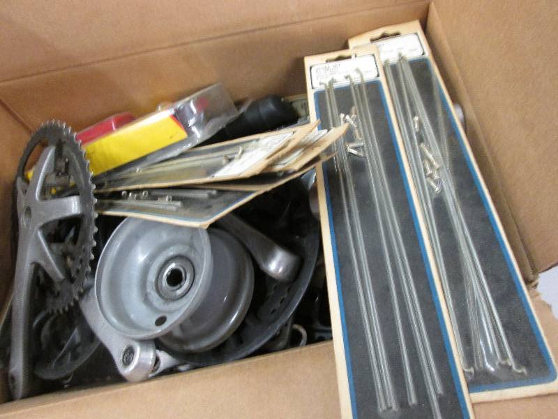 Box of assorted bicycle parts...