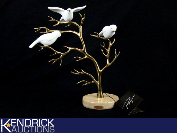 RARE 1980 Bijan Brass Tree with Porcelain Birds Sculpture