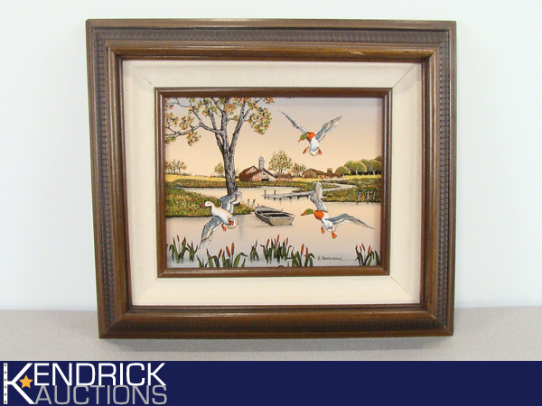 Vintage H Hargrove Framed Oil Painting Ducks And Farm Ka 158