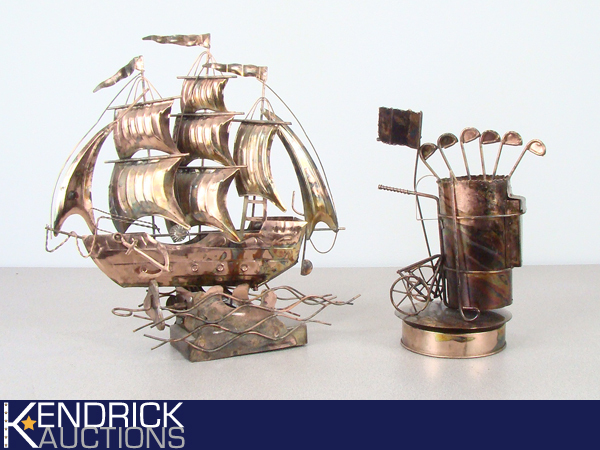 2 Vintage Copper Tin Music Box Sculptures