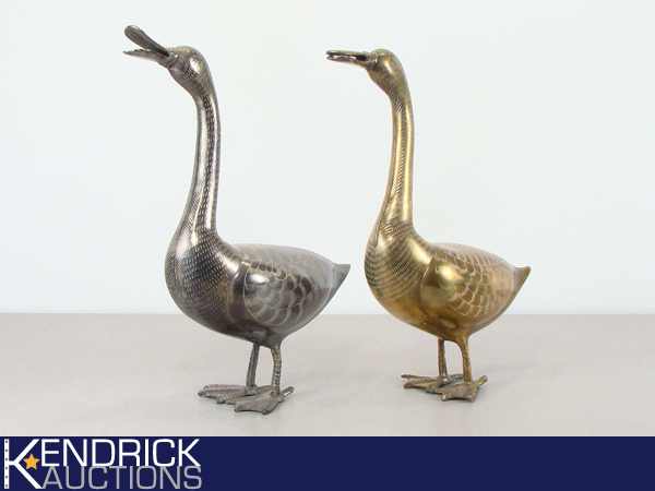 2 Large Etched Brass Duck Sculptures