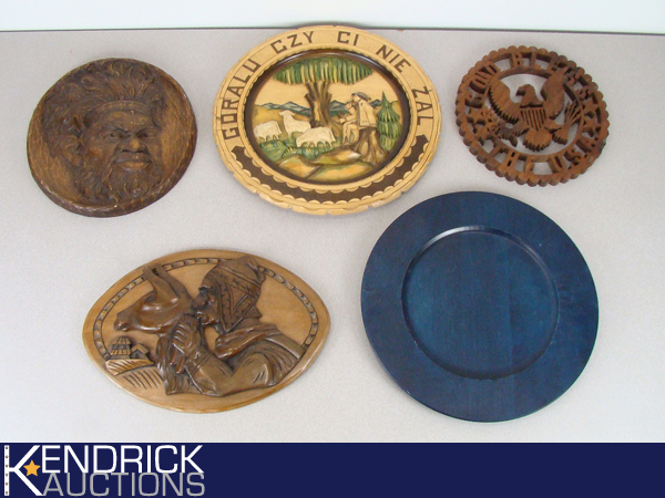 5 Hand Carved Wood Plaques