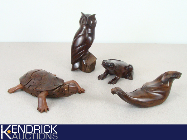 4 Hand Carved Wood Folk Art Animal Figurines