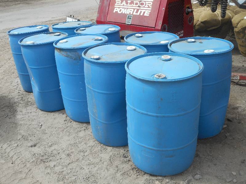 lot 22 image: Lot Of (9) 55-Gallon Plastic Barrels