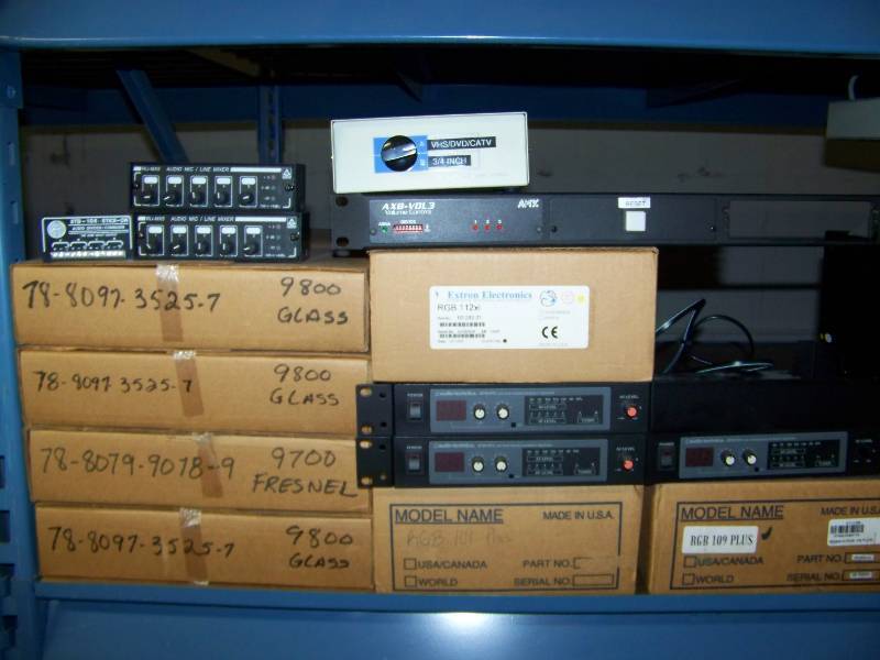 lot 59 image: (2) 8 Wide Shelves of Miscellaneous Audio  Video, Computer Items, Cables, Lenses and more
