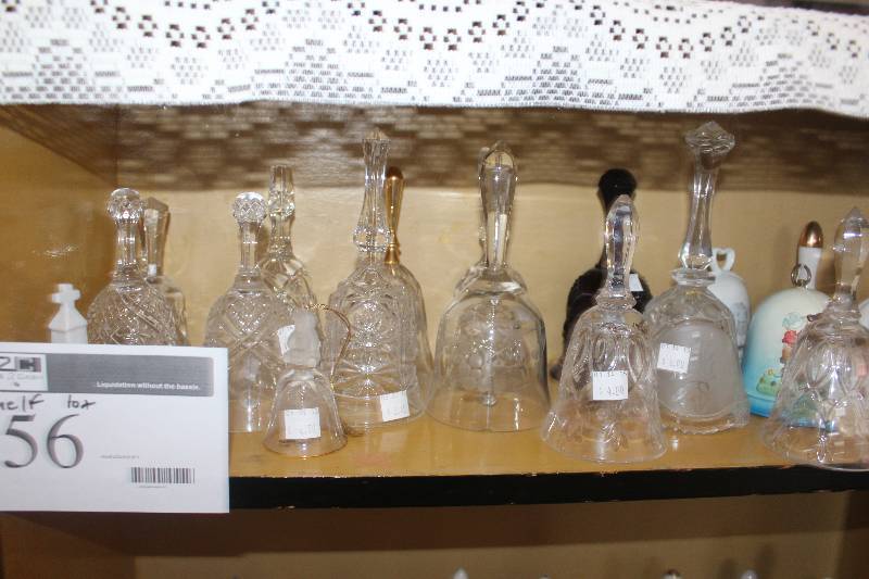Shelf Lot of Glass,Ceramic Bells