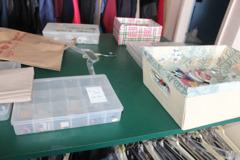 Contents of Both Shelf Tops Including Button Decorations Organizers