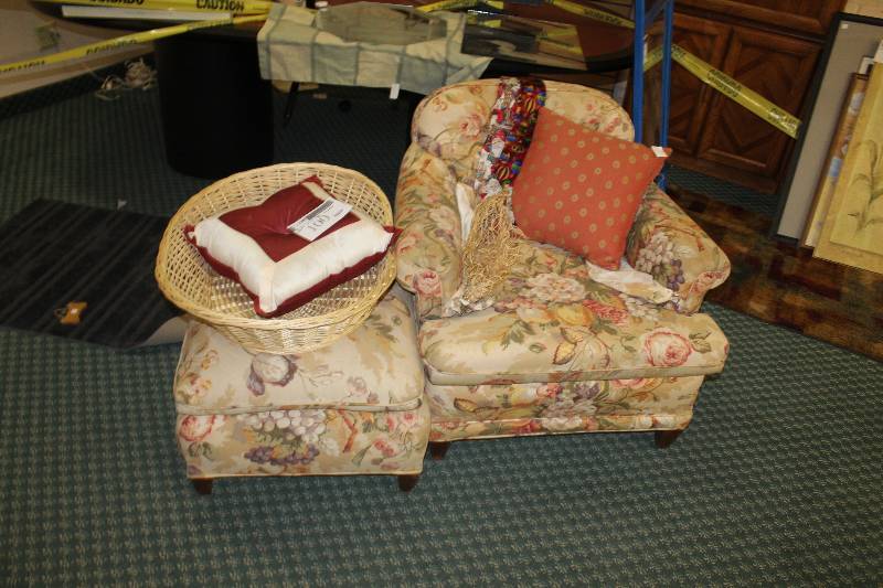 Lot of (3) Living Room Furniture Including Chair Ottoman Basket