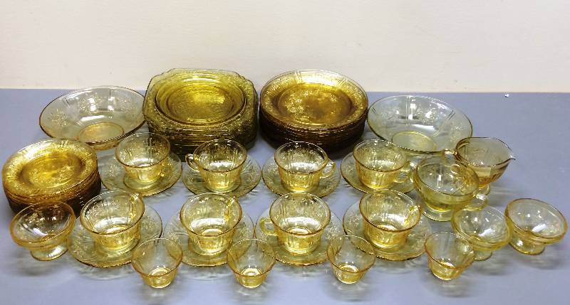 48 Piece Amber Depression Glass Set - All Pieces Appear Mint