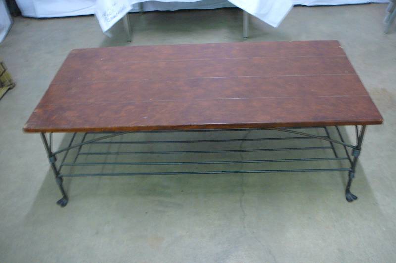 Coffee Table Wood Top-Rod Iron Frame