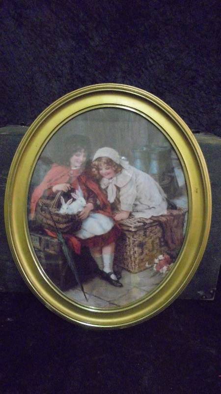 Framed Art - Oval GirlsBunnies