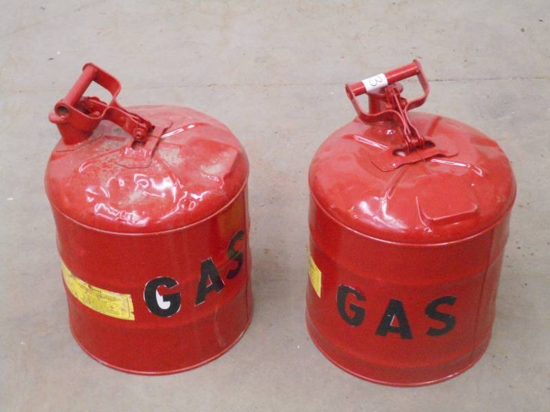 lot 13 image: Lot Of (2) 5-Gallon Steel Gas Cans ...