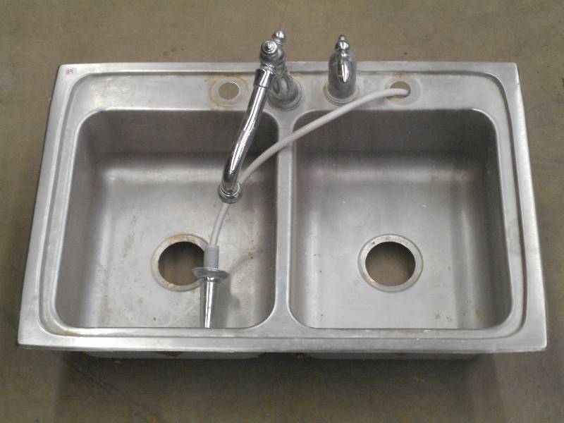 lot 89 image: Used Double Bowl Sink With Faucet ...