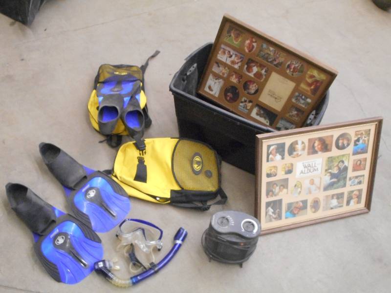 lot 93 image: Tote Of Swim Gear, Electric Heater,...