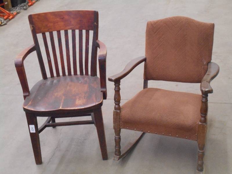 lot 104 image: (2) Vintage Wooden Chairs, Solid Wo...