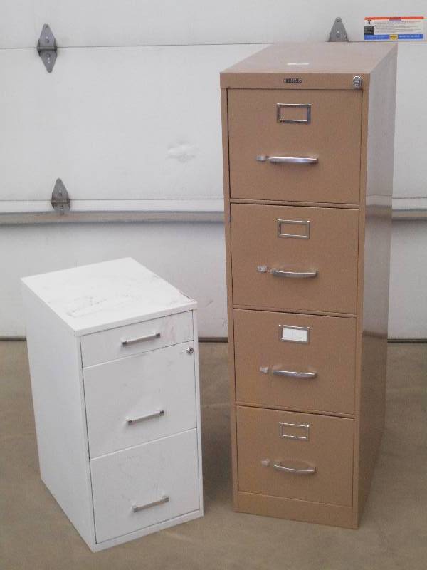 lot 114 image: (1) 3-Drawer & (1) 4-Drawer Steel F...