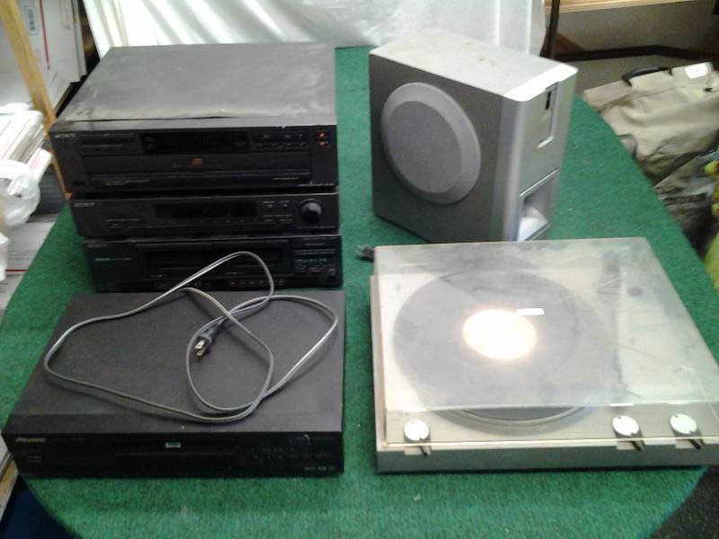 Sony Stereo AmFmCassetteCd, Project I Turntable, Pioneer DVD Player, 1-Speaker